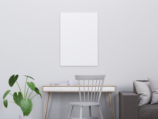 Mockup poster in a modern interior with a console and a chair, 3D render