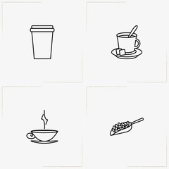 Coffee & Tea line icon set with coffee cup , coffee seeds and cup of tea