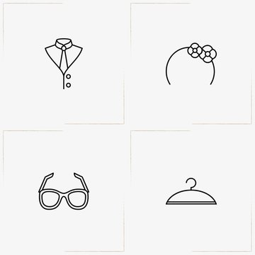 Fashion line icon set with shirt, hair band  and spectacles