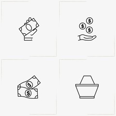 Ecommerce line icon set with earnings, money and basket