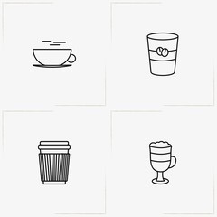 Coffee & Tea line icon set with cup of tea, cup of coffee and cappuccino