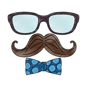 glasses and mustache with bowtie hipster style vector illustration design