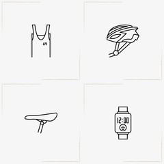 Bicycle Sport line icon set with sport shirt, electronic watch and bicycle helmet