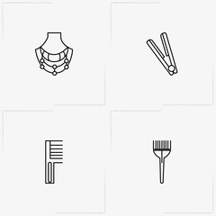 Beauty line icon set with flat iron, necklace and comb