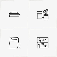 Boxes & Packages line icon set with packages, bag and box
