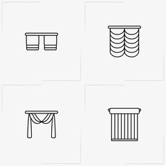 Curtains & Blinds line icon set with curtains and blinds