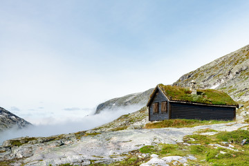 Isolated mountain house in summertime at Hjelledalen, Norway