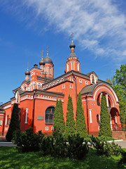 view of Trinity temple in Skhodnya, Russia