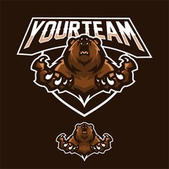 grizzly bear esport gaming mascot logo template
