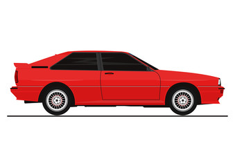 Retro coupe sticker. Side view. Flat vector.