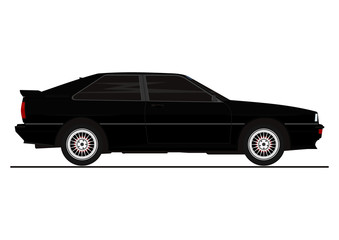 Retro coupe sticker. Side view. Flat vector.