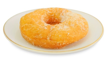 Glazed Donut with Sugar on White Dish