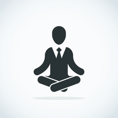 Meditation icon. Businessman in formal suits meditating in lotus pose