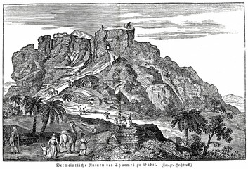 Supposed ruins of Tower of Babel (from Das Heller-Magazin, August 9, 1834) - obrazy, fototapety, plakaty