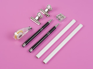 Stationery supplies consisting of pen calculator paper clips and pencil
