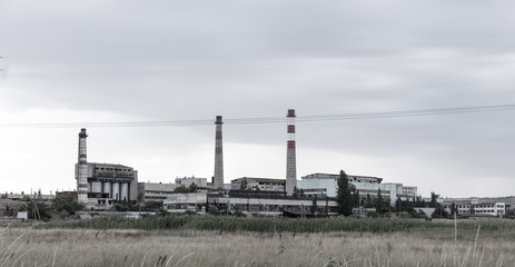 Fototapeta na wymiar old USSR factory exterior, industry 