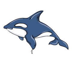 Blue dolphin ink sketch. Hand drawn vector illustration.