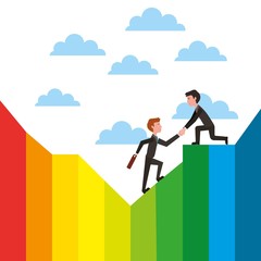 business man helping colleague or friend climbing leadership teamwork vector illustration