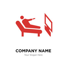 Man Lying and watching tv company logo design template, colorful vector icon for your business, brand sign and symbol