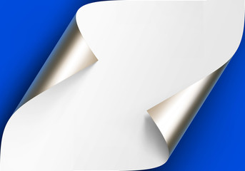 Vector Curled Metalic Silver Platinum Corners of White Paper with Shadow Mock up Close up Isolated on Blue Background
