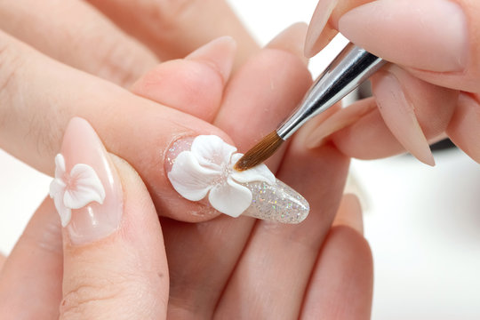 Amazing 3d Flower nail art design on tinted glass nails.