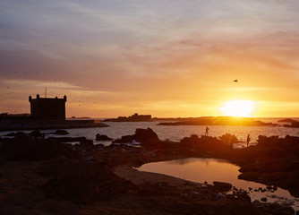 Fototapeta na wymiar View of the old fort of Essaouira at sunset, Morocco