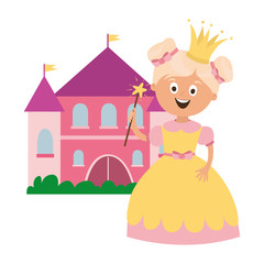children's character. a magical princess with a crown, a castle. vector