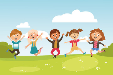 children's characters. jumping children. winners joy, happiness. vector
