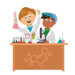 children's characters. school research in chemistry. smart children. vector