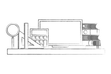 school supplies on wooden shelf vector illustration design