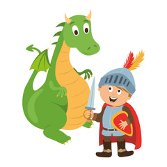 children's character. the brave knight and dragon vector