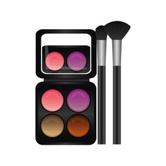 palette eyeshadows with brushes femenine make up vector illustration design