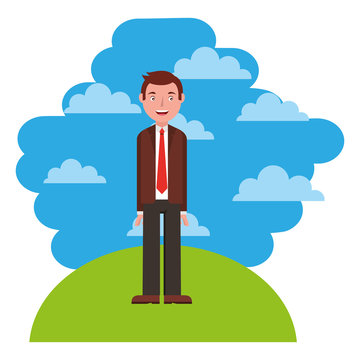 elegant businessman in landscape avatar character vector illustration design