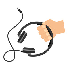 hand with headphone device isolated icon vector illustration design