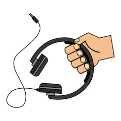 hand with headphone device isolated icon vector illustration design