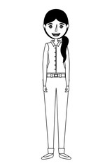smiling young woman standing character vector illustration thin line