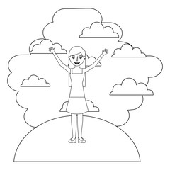 smiling young woman standing character vector illustration thin line