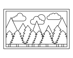 picture art landscape forest trees mountains sun vector illustration thin line