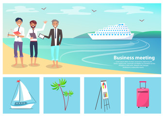 Business Meeting Men and Beach Vector Illustration