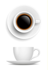 Vector realistic white cup of coffee - side and top view isolated on white background