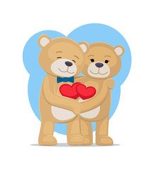 Bears Lovers Hold Hearts in Hands, Male and Female