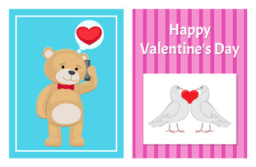 Cute Soft Toy Bears and White Doves in Love Set