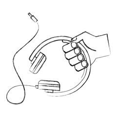 hand with headphone device isolated icon vector illustration design