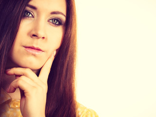 Happy woman thinking wondering