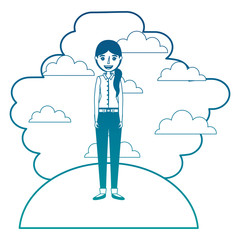 smiling young woman standing character vector illustration neon color