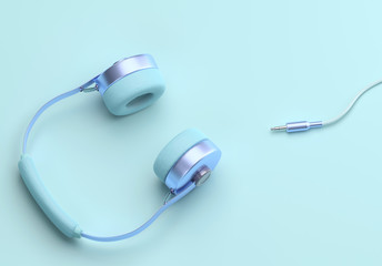 Purple Headphone Isolated On blue Background with copy space, 3d rendering.