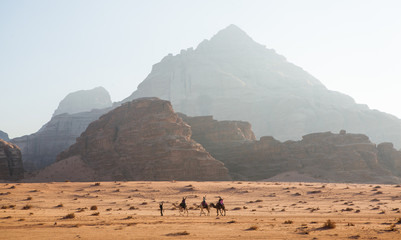 Camel caravan in Wadi Rum Desert, Jordan.