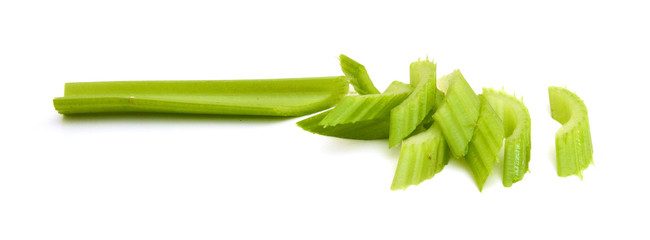 Green fresh celery stick isolated on white,