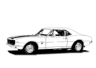 old american sport car illustration black and white colors