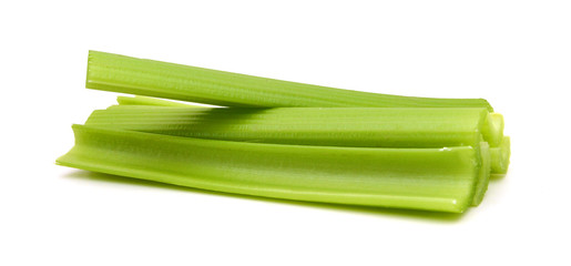 fresh celery stems on a white background